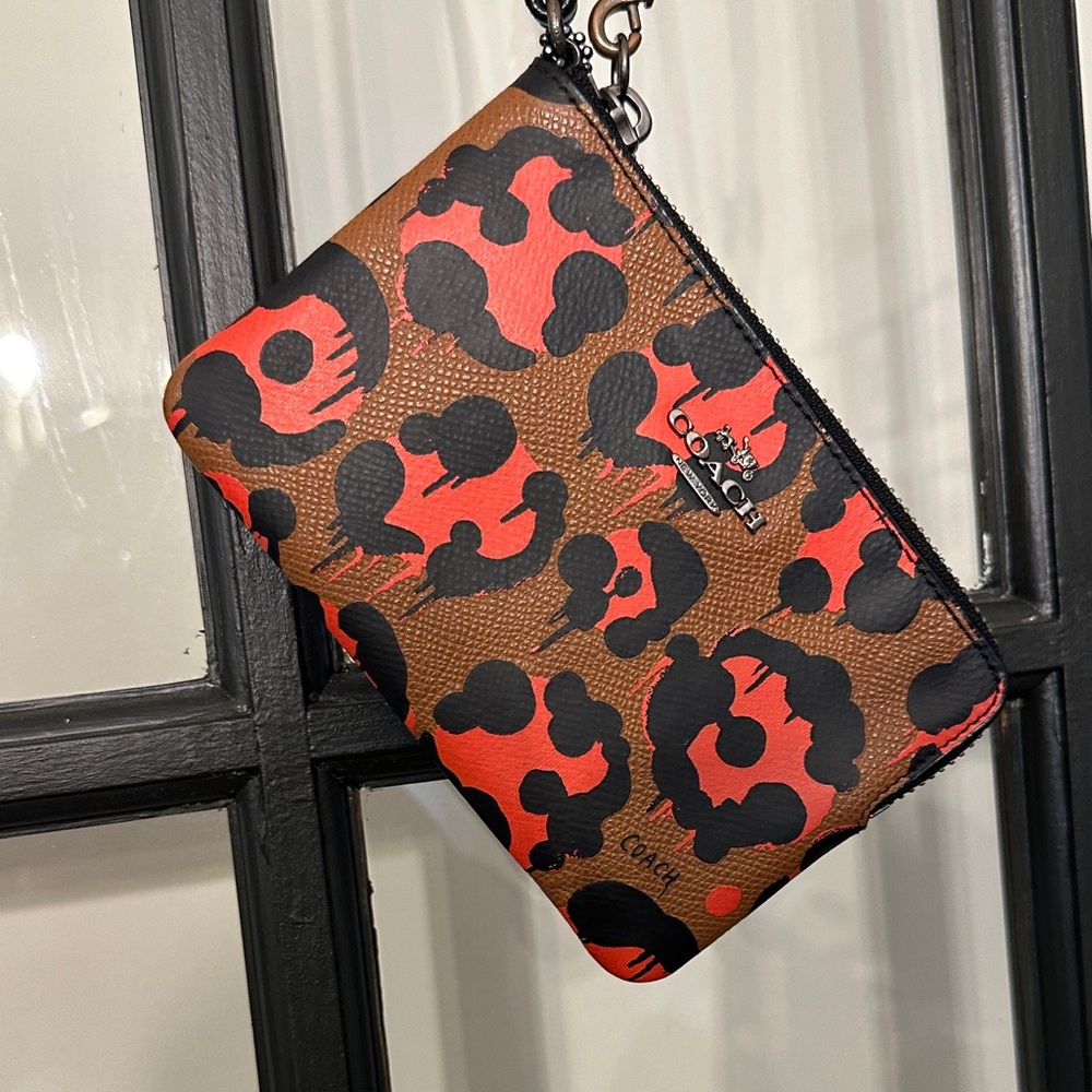 Coach Red and Brown Patterned Wristlet